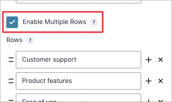 A checkbox labeled 'Enable Multiple Rows'.