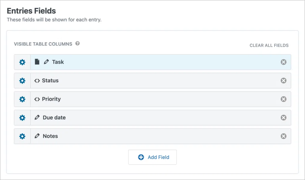 Fields added to the GravityView View editor