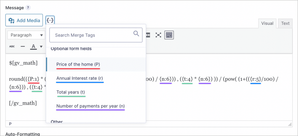 Gravity Forms merge tag picker