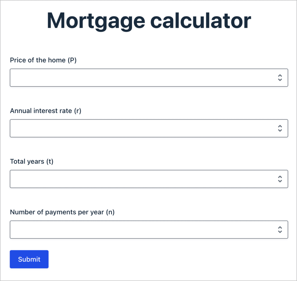 A mortgage calculator form