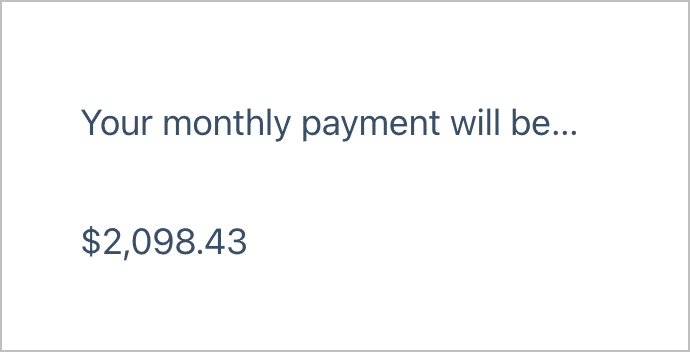 The Gravity Forms confirmation message on the front end showing the  monthly payment amount